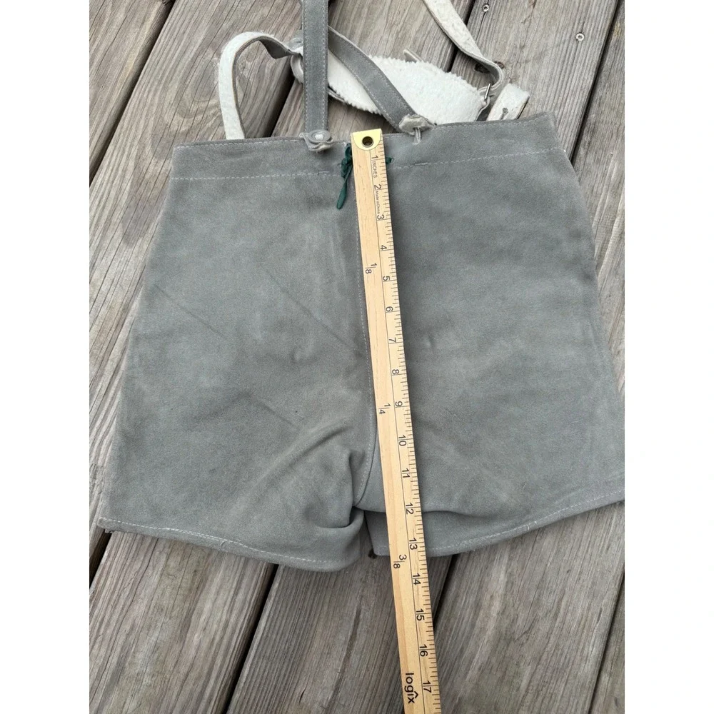 Genuine‎ Austrian Lederhosen Shorts Gray Green Embroidered Oktoberfest Size 12